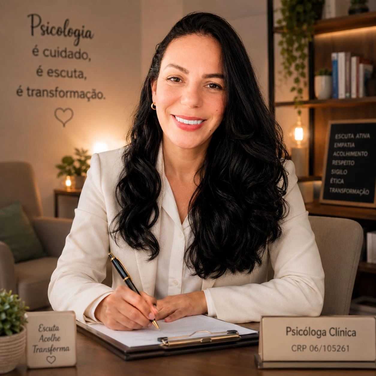 Psicóloga Amanda Sant’Ana em seu consultório